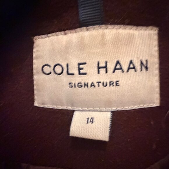 Cole Haan Signature Wool-Blend Belted Trench Coat – Burgundy, Size 14 - Picture 4 of 4
